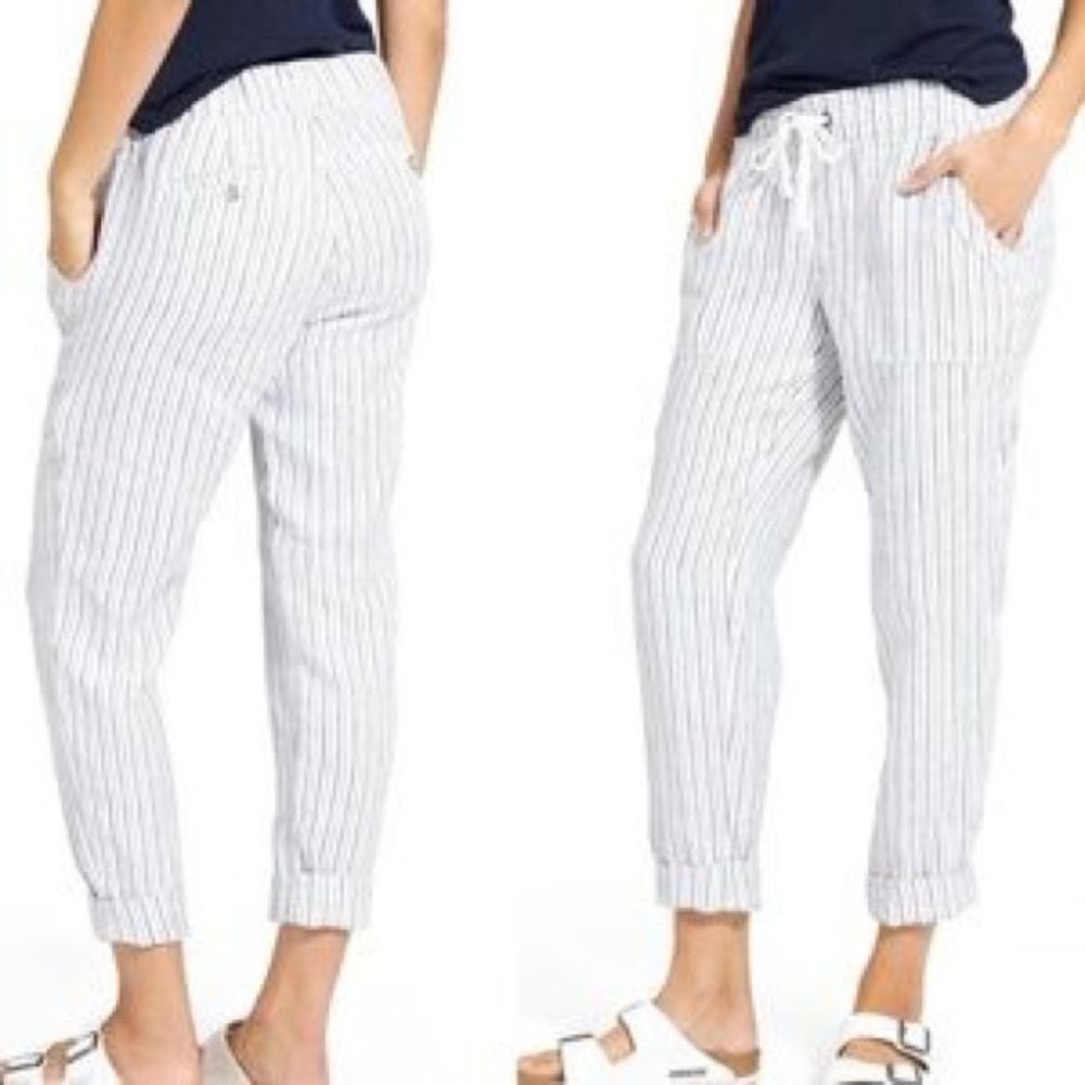 Athleta Herringbone Linen Ankle Pant - White/Grey